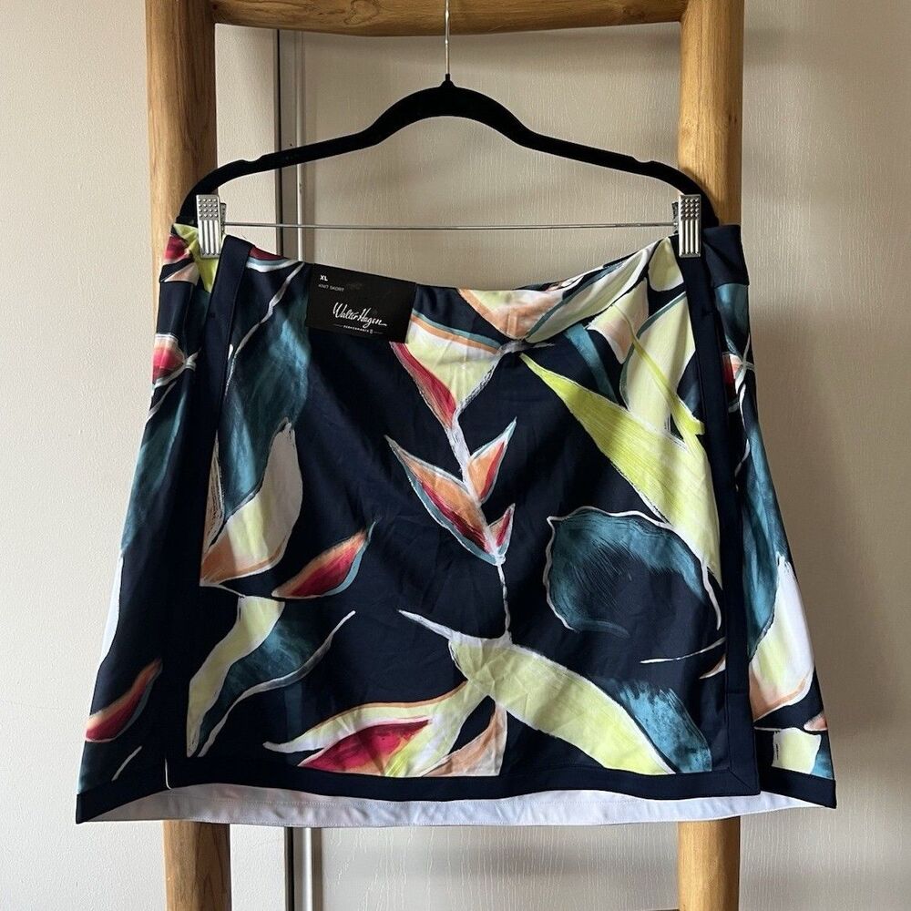 Walter Hagen Performance XL Knit Floral Golf Skort Navy Pockets Stretch